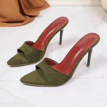 French Minimalist Suede Open Toe Pointed Toe Stiletto High Heels, Women's Summer Versatile Charming Party High Heel Sandals - Olive Green - View 6