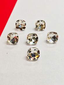 6入 1.2cm 直徑白色玻璃材質仿鑽切割銅柄裝飾手工縫製鈕扣，時尚百搭白色方形款仿鑽切割柄裝飾手工縫製鈕扣，適用於女款襯衫、開襟衫及其他服飾 - 白色 方形款式 - 查看 3