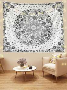 1pc Bookshelf Graphic Printed Tapestry, Modern Polyester Square Decorative Wall Hanging Suitable For Living Room And Bedroom - White - View 9