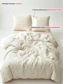 3pcs White Stars Bedding Set Queen Comforter Cover Set Bed Set, Duvet Cover, 1 Soft Comforter Cover And 2 Pillow Shams(Without Any Filling) - White - View 1