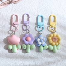 4件套花朵钥匙扣可爱甜美女孩吊坠背包装饰汽车配件包包挂饰学院哥特风Y2K包挂绳带证件夹汽车配件包包挂饰送给母亲、父亲、毕业生和老师的礼物 - 彩色 - 查看 1