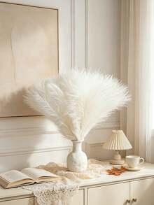 10 Pcs Artificial Reed Grasses, Boho-Style Home Decor, Faux Vases, Decorations For Living Rooms And Wedding Parties, Holiday Gatherings, Outdoor Fake Greenery, Made Of Wicker, Wedding Decor, DIY Wreath Materials, Fall Decorations, Halloween Decor - Milky White - View 2
