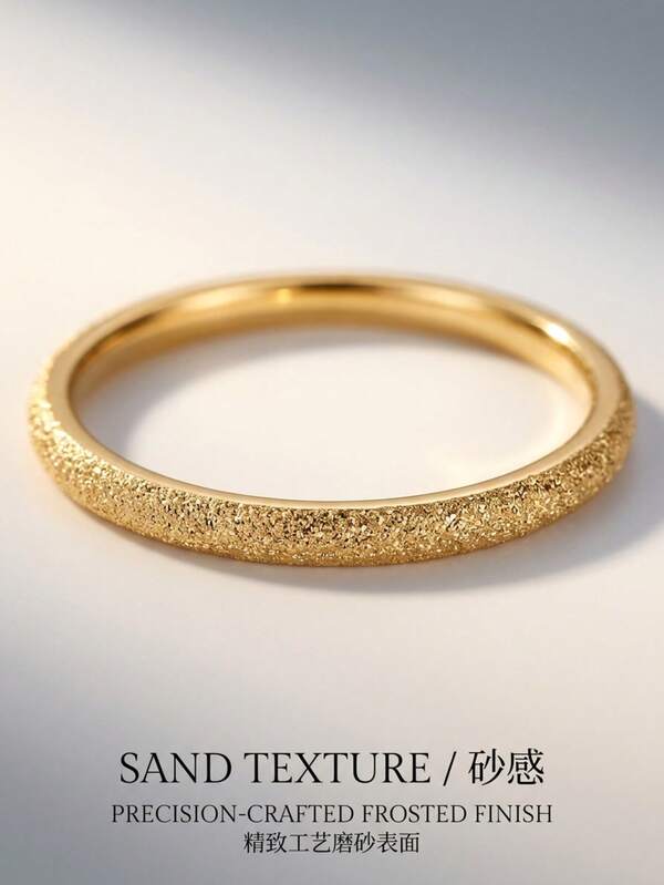 1pc Stainless Steel Matte Ring With Crushed Ice Starry Glitter Gold Finish, Suitable For Men And Women