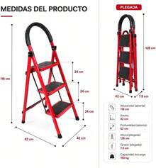 3-Step Folding Ladder, Aluminum, Indoor/Outdoor Step Ladder, Portable Multifunctional (Red, 3 STEPS) - C - 查看 4