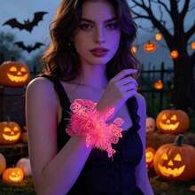 6pcs/Set Holiday Party Fluorescent Wristbands, Halloween Night Glow Party Decoration Pumpkin Ghost Skull Wrist Flower - Multicolor - View 7