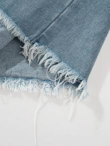 Jaket Denim Sobek Bergaya Distressed untuk Pria dengan Saku dan Kancing Jepret, Atasan Streetwear Kasual Serbaguna untuk Musim Semi dan Gugur - Light Wash - View 6