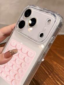 2pcs - Luxury Transparent Phone Case + Single-Sided Suction Cup, Compatible With IPhone 17/16/15/14/13/12 Pro Max, Transparent Thin Design, Soft Edge Hard Shell Anti-Drop Back Cover, Can Adhere And Fix Phone Back To Bathroom Wall To Prevent Slipping - Pink - View 3