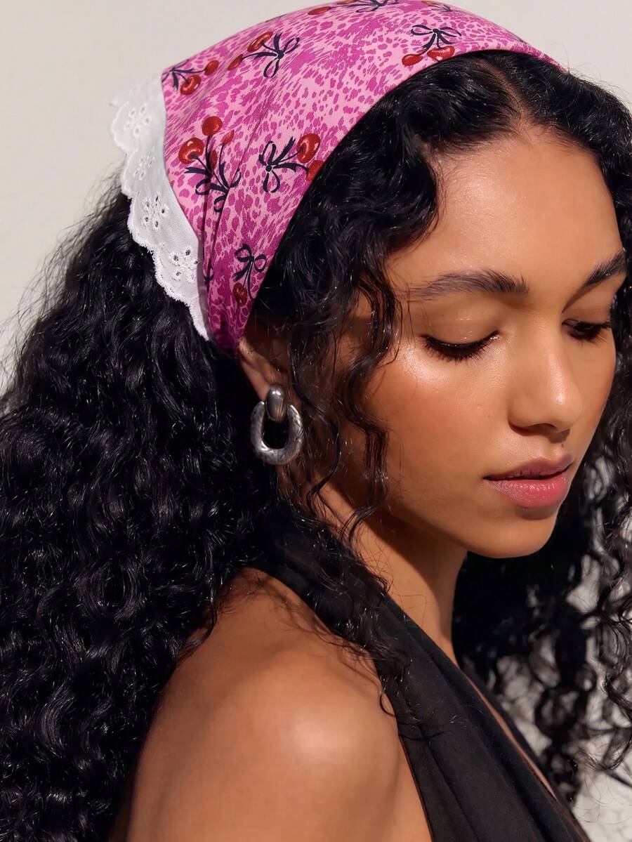 1pc Original Floral Pattern Women's Embroidered Rolled Edge Cherry Design Headwrap Hairband Suitable For Daily And Vacation Use - Multicolor - View 1