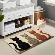 1pc Cat Back View Pattern Rectangularn Design Bath Rug,Non-Slip And Soft Bathroom Mat,Doormat,Water Absorption Mat,Machine Washable,Low Pile,TPR Backing,Knit Fabric,For Bedroom,Kitchen,Indoor Use,Accessories & Home Decor,Perfect New Home Gift. - Multicolor - View 5