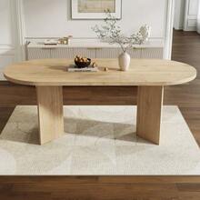 Mesa de comedor 200 * 90 cm, apta para 6–8 personas, mesa de comedor con esquinas redondeadas, sobre de mesa engrosado, mesa de comedor de estilo sencillo, nogal - Camel - Ver 9