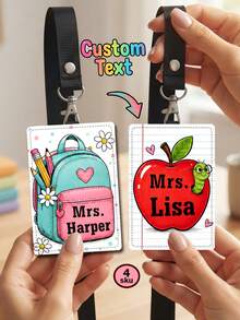 1pc Custom Teacher Name Luggage Tag,Apple Crayon Bag Lanyard Tag,Teacher Appreciation Gift,Back To School,Teacher Gift,ID Badge Holder,Staff Name Tag - Multicolor - View 2