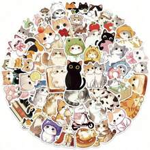 50pcs Cat Doodle Stickers Decorate Phone Computer Luggage Notebook Water Bottle Helmet, Back To School, Cute Stickers - Multicolor - View 9
