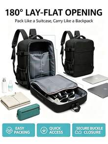 Unisex Travel Laptop Backpack With Shoe Compartment, Waterproof, Multi-Layer, Portable Carry-On Bag For Travel, Business, College, Daily Use - Black - View 6