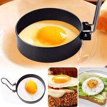 Housewares Pack Of 1Non-Stick Egg Rings | Stainless Steel Fried Egg Rings For Frying | Metal Circle Egg Rings For Perfect Eggs | Crumpet Rings With Folding Handle - Black - View 9