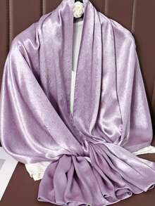 1件女款 90*180cm 波希米亞風經典純色印花圍巾，時尚光滑緞面希賈布，防風防曬披肩 - 淺紫色 - 查看 2