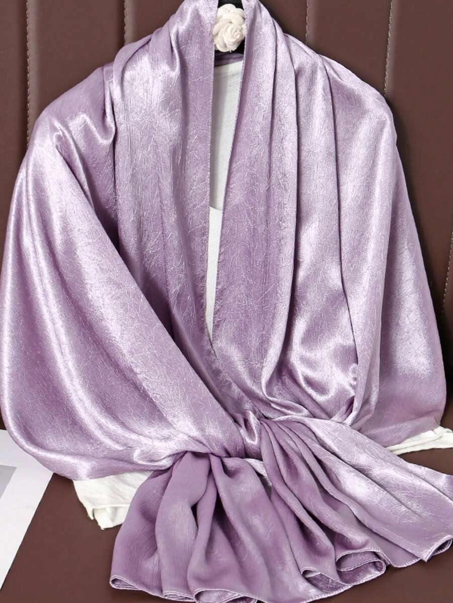 1件女款 90*180cm 波希米亞風經典純色印花圍巾，時尚光滑緞面希賈布，防風防曬披肩
