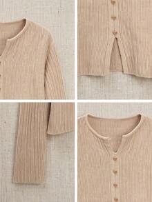 Cardigan Rajut Bergaris Kancing Depan Kerah Bulat Lengan Panjang Kasual Serbaguna untuk Dipakai di Musim Gugur - Khaki - View 11