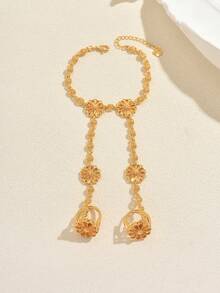 1pc Elegant Exotic Sunflower Single Finger Ring Bracelet, Suitable For Women's Banquet, Party, Wedding - Gold - View 6