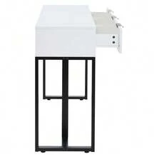 Modern Console Table With Drawers, Gold-Colored Frame, Adjustable Feet, And Elegant Handles (White+Black) - 黑與白 - 查看 9