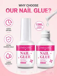 LIMEGIRL 15ML Quick Dry Nail Glue, No UV-LED Lamp Required, Strong Adhesion, Suitable For Nail Tips, Acrylic Nails, Nail Extensions And Rhinestones, DIY Nail Art Supplies - NAIL GLUE - View 2