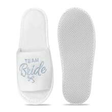 Women's Blue Bow Embroidered Logo Disposable Slippers, White Comfortable Fabric, Thick EVA Sole, Lightweight, Open Toe, Suitable For 28cm Foot Length, Indoor, Travel, Wedding Party Slippers - Blue Bow - View 5