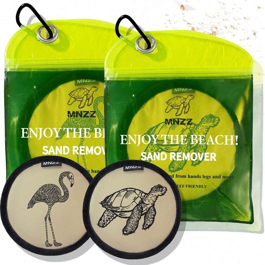 2-Pack Beach Sand Remover Gloves, Suitable For Families, Men And Women, 2026 Summer Gift, Beach Towels, Vacation Essentials, Must-Haves For Mexico And  Rica Travel, Hawaii Honeymoon Supplies, Alaska Cruise Gear. - 2pcs Exquisite Round Turtle Flamingo - View 1