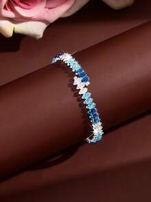 Light Luxury Niche Gradient Ocean Blue-Green Thin Bracelet, Suitable For Daily Wear, Party, Ball, Banquet, Anniversary And Holiday Gift - Multicolor - View 10