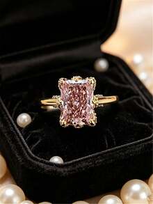 1pc Women's Fashion Ring - High-Quality Synthetic Cubic Zirconia Ring, Personalized Vintage Elegant, Suitable For Summer, Vacation, Elegant Earrings, Valentine's Day Gift, Surprise Gift For Teachers, Classmates, Party Accessories - Gold - View 12