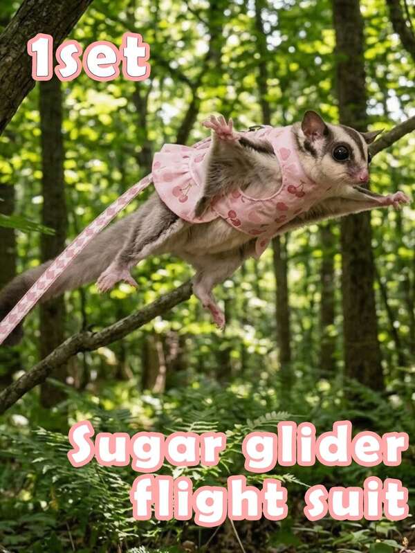 1 Pc Sugar Glider Flight Suit With Heart Print; Pink Ferret Harness And Leash Set-Cute, Comfortable, And Non-Slip; Also Suitable For Geckos, Small Pets, Training, And Outdoor Activities. Harness Designed For Small Dogs; Pet Supplies For Rabbits.