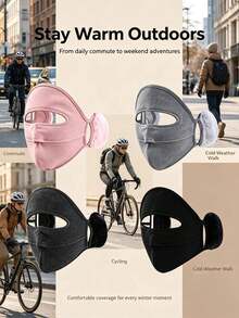 1pc Unisex Wool Winter Face Mask With Fleece Ear Warmers, Windproof Breathable Full Face Cover, Face Lifting Design, Bicycle Motorcycle Skiing Outdoor Sports Cold Protection Mask, Solid Color Winter Accessory - Multicolor - View 2