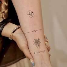 3 Sheets Minimalist Line Drawing Temporary Tattoo Stickers, Dainty Floral Animal Word Text Tiny Fake Tattoos, Waterproof Thin Line Small Body Art Stickers For Wrist Neck Collarbone Women - Black - View 4
