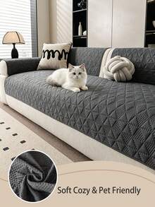 1pc Ultrasonic Diamond Embossed Sofa Seat Cushion Cover, Lightweight Breathable Easy Clean Scratch-Resistant Sofa Protector, Non-Slip Dotted Rubber Backing, Machine Washable All-Season Pet-Friendly Furniture Pad, Suitable For 1/2/3 Seater Sofa Universal Sofa Cover - Dark Grey - View 3