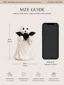 1pc Soft Bat Ghost Sculpture, Gothic Horror Decor, Dark Academia Style Mini Figurine, Suitable For Bookshelf, Desk, Indoor Home Halloween Decoration - Multicolor - View 7