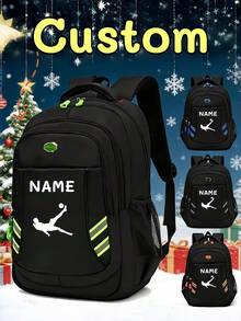 1pc Back To School Personalized Customized Large Capacity Backpack, Casual Minimalist Football Hook Silhouette Print, Zipper Closure Nylon Material, Adjustable Shoulder Straps, Hand-Carry, Suitable For Football Class, School, Commute, Shopping, Daily Outings. Birthday Gift. - Multicolor - View 2