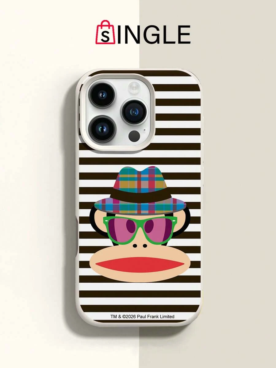 官方授權 Paul Frank 液態矽膠手機殼,全包覆防摔相機保護,卡通大嘴猴與黑白條紋字母圖案,新款適用 11/12/13/14/15/16/17 Pro Max 系列手機保護殼,節日禮物,日常通勤,日常防摔高吸引力款式 - 彩色 - 查看 1