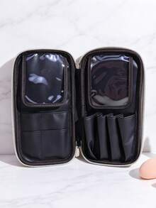 1pc Handheld Makeup Brush Storage Bag, Silver, Double Zipper, Travel Portable, Multi-Compartment, Dust-Proof Makeup Bag (Makeup Brushes Not Included) - Multicolor - View 10