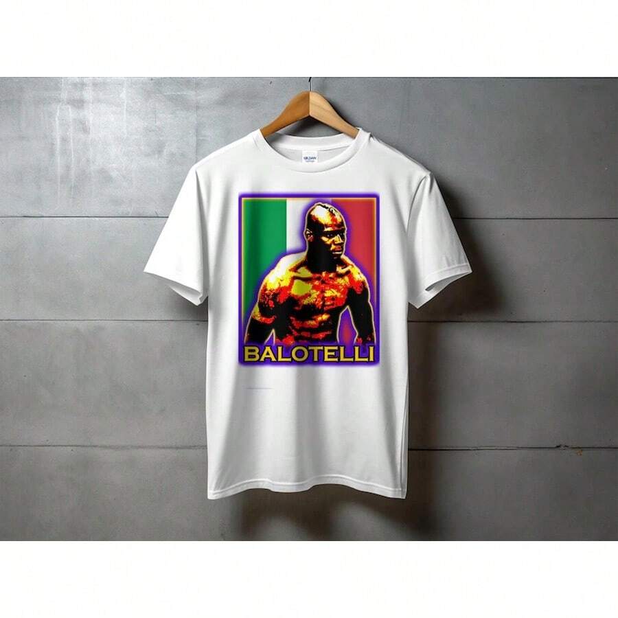 Balotelli Italy T-Shirt, Retro Soccer Graphic Tee, Azzurri Fan Apparel - White - View 1