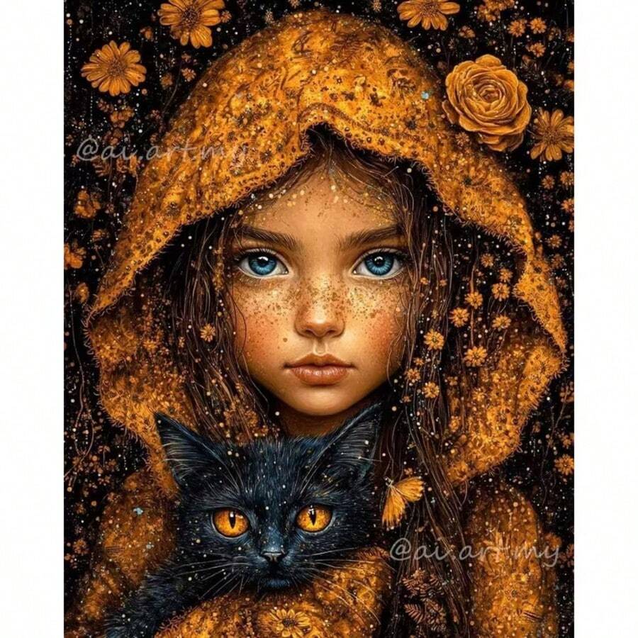 1PC DIY 5D Diamond Painting Kit Little Girl Pattern - Round Full Drill Diamond Art Mosaic Craft, Home Wall Decor, Unframed - No Frame - View 1