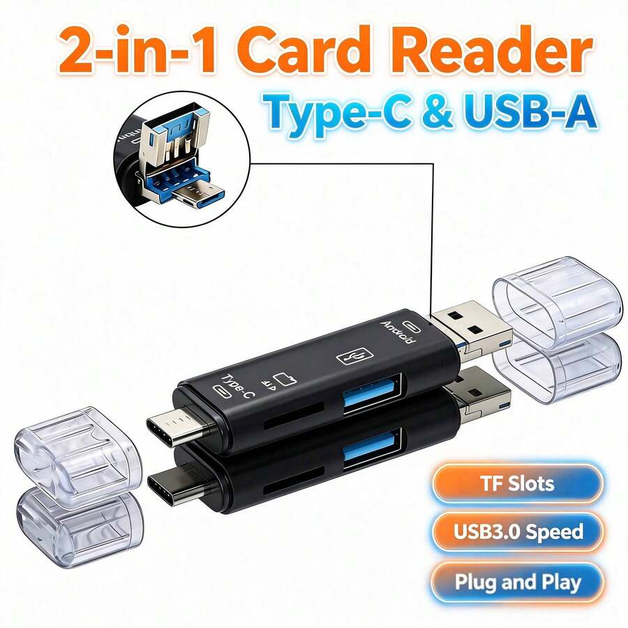 Type-C Android 5-In-1 Card Reader USB2.0 OTG SD/TF Memory Card Universal Reader - Black - View 1