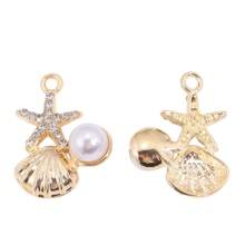10Pcs Gold Plated Mermaid Tail Starfish Shell Charms With Rhinestone Faux Pearl For DIY Summer Beach Jewelry Making Bracelet Necklace Earrings - Gold - View 3