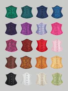 Multi-Color Optional Jacquard Corset, Front Closure & Back Tie Design, Retro Palace Style, Suitable For Daily Wear, Party, Halloween - Multicolor - View 2