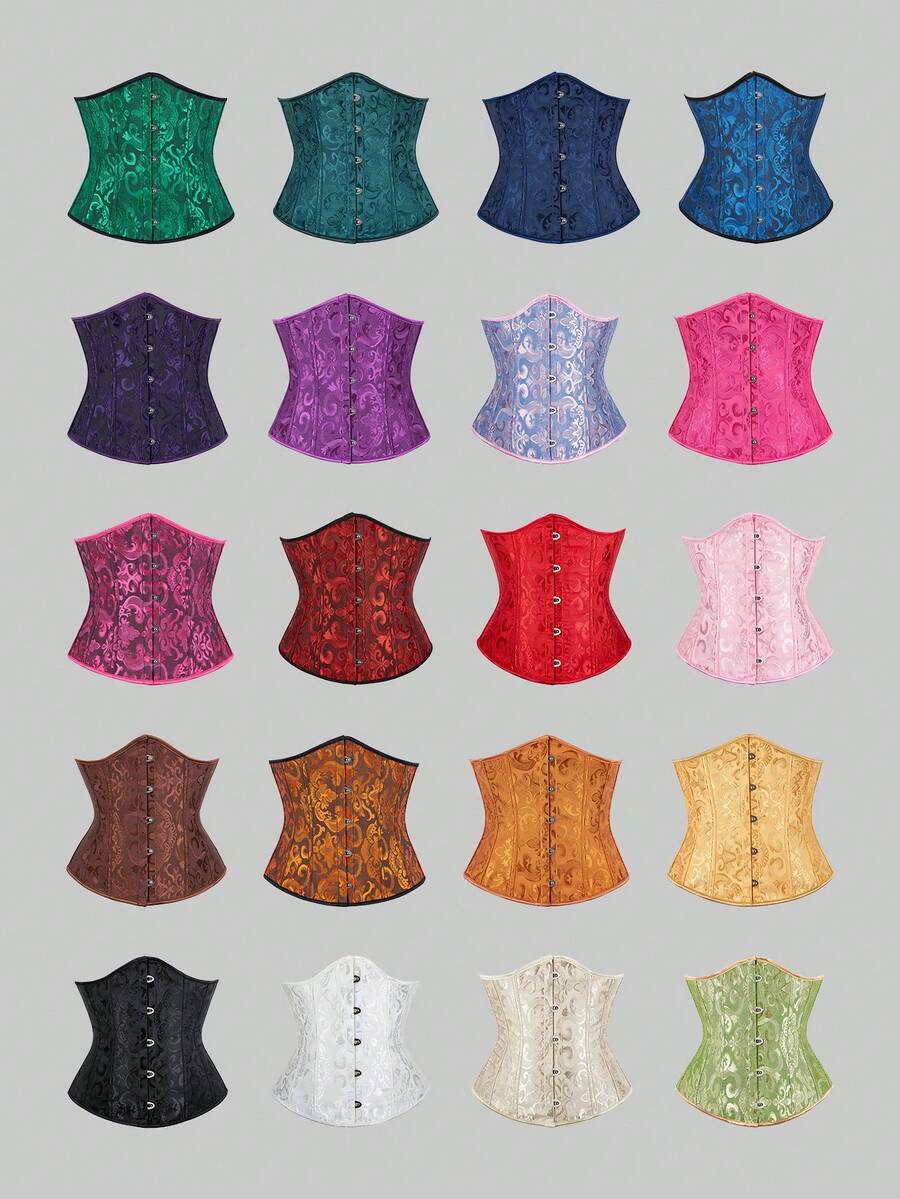 Multi-Color Optional Jacquard Corset, Front Closure & Back Tie Design, Retro Palace Style, Suitable For Daily Wear, Party, Halloween