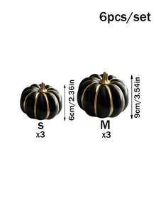 6pcs/3pcs Black Gold Pumpkin Decor, Artificial Pumpkins For Halloween Decorations, Fall Harvest Pumpkin Decorations, For Halloween Party Decorations, Mantel Shelf Table Centerpiece Home Decor - Black and Gold Faux Pumpkin - View 8