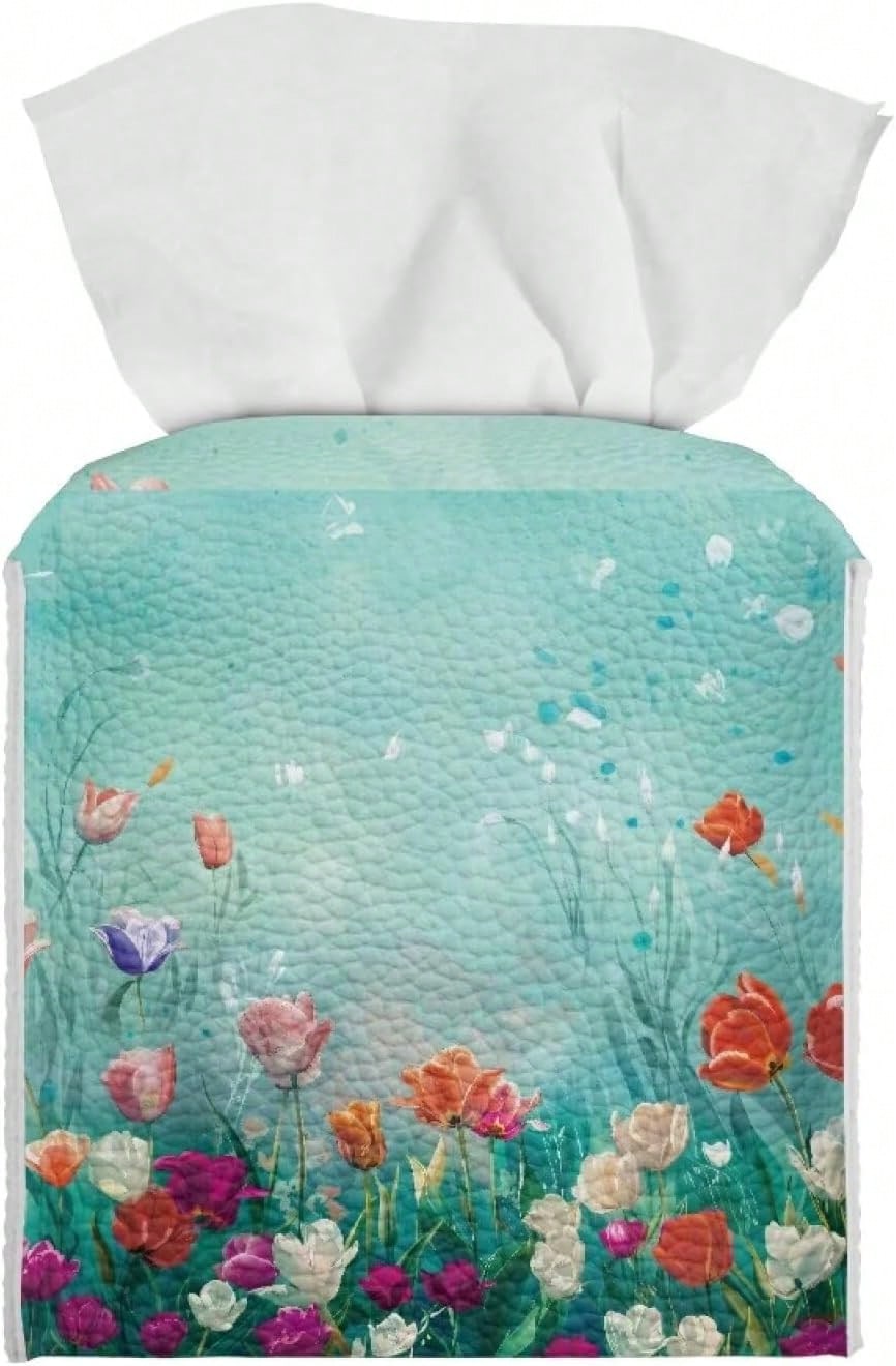 Biyejit Teal Marble Tissue Box Cover Square, Lightweight PU Leather Tissue Box Holder, Modern Decorative Tissue Holder Organizer For Bathroom Vanity - ColorGG - View 1