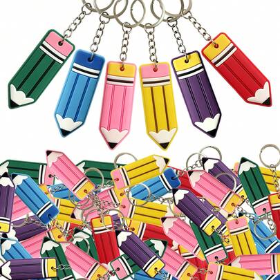 6/12/24/48pcs Cartoon Pencil Keychains, Suitable For Classroom Reward Exchange Gifts, School Party Favor Bag Fillers, Special Celebration Commemorative Gifts, Hanging Decorations, Back To School Gifts, Room Decor