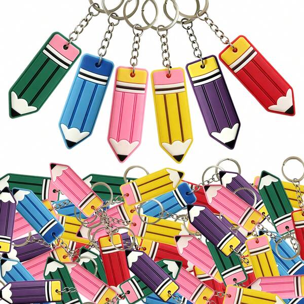 6/12/24/48pcs Cartoon Pencil Keychains, Suitable For Classroom Reward Exchange Gifts, School Party Favor Bag Fillers, Special Celebration Commemorative Gifts, Hanging Decorations, Back To School Gifts, Room Decor