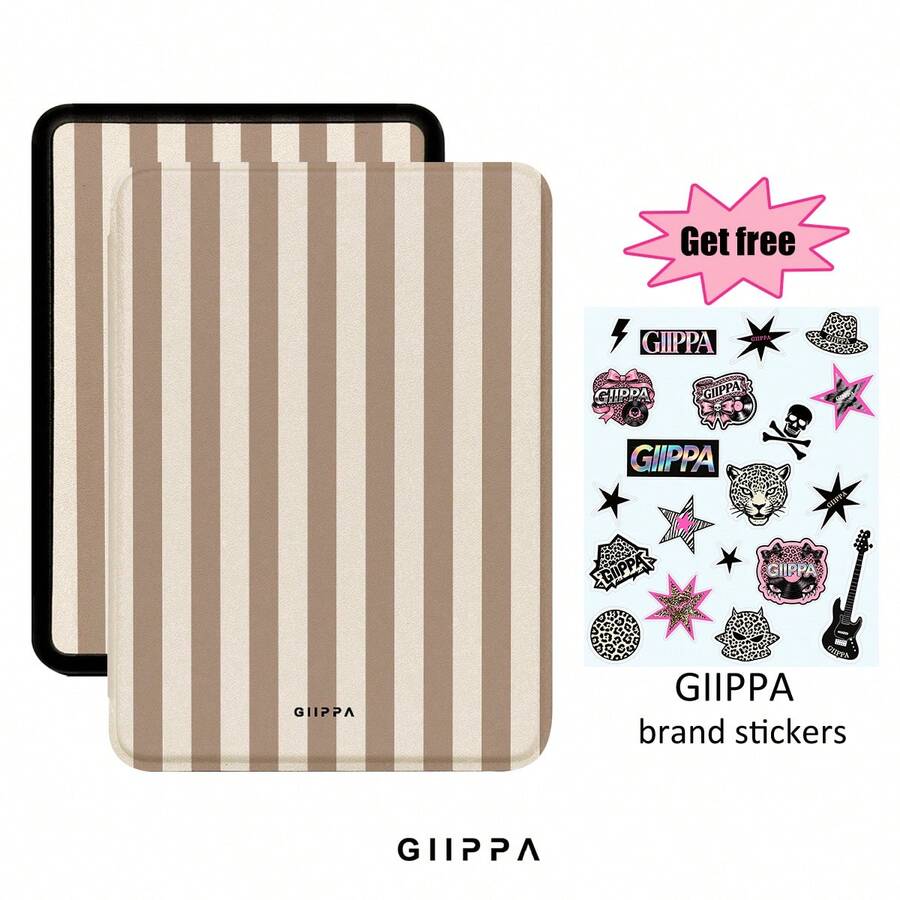 GIIPPA 1pc Brown Striped Kindle Case With Hand Strap, Perfect Valentine's/Christmas Gift For Book Lovers, Auto Wake/Sleep Protective E-Reader Cover Compatible With Kindle Paperwhite 5/6/7/10/11/12 Gen, Kindle Colorsoft 1st Gen, Basic Kindle 8/10/11 Gen All Kids & Signature Editions, - Multicolor 11 - View 1