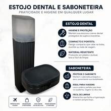 Kit Viagem Estojo Dental e Saboneteira com Tampa Usual Utilidades - Cinza - Visão 3