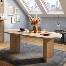 Mesa de comedor 200 * 90 cm, apta para 6–8 personas, mesa de comedor con esquinas redondeadas, sobre de mesa engrosado, mesa de comedor de estilo sencillo, nogal - Camel - Ver 3