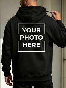 Custom Men's Hoodie, Multiple Text Options. Just Upload Your Image To Get Yours. Fashionable Choice, Create Your Unique Exclusive Hoodie. Whether For Yourself Or As A Gift For Friends, It's A Perfect Choice. - Black - View 3